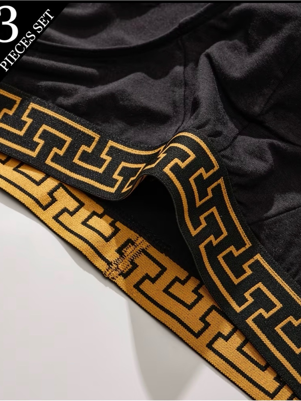 Black Briefs Set with Gold Geometric Waistband - 3 Pack - Picture 4 of 5